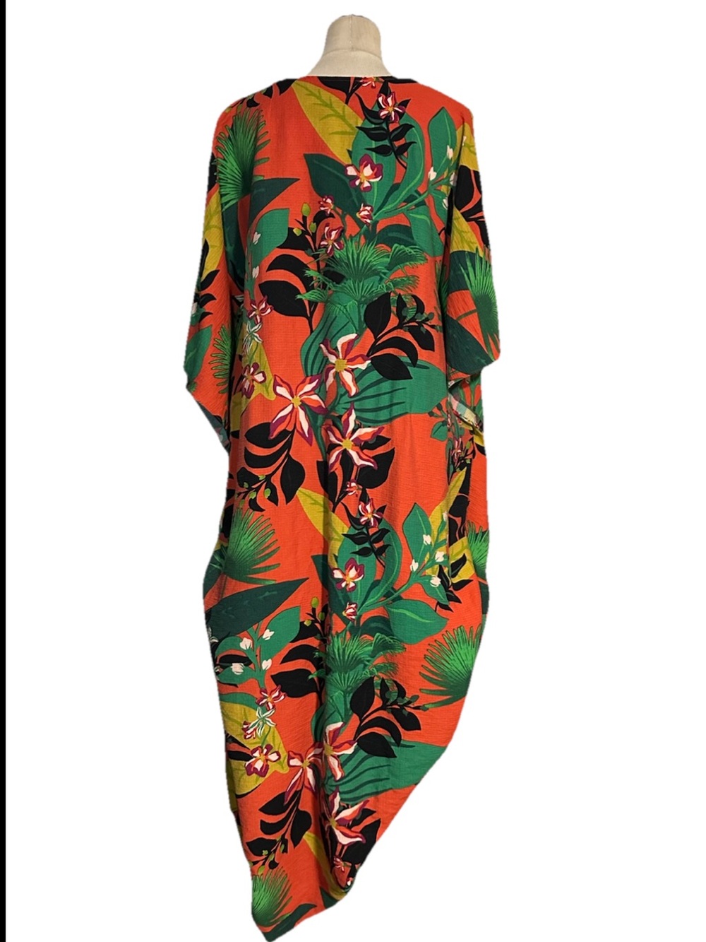 INC International Concepts Tropical Print Caftan Maxi Dress Orange Green Size 1X - Picture 6 of 7